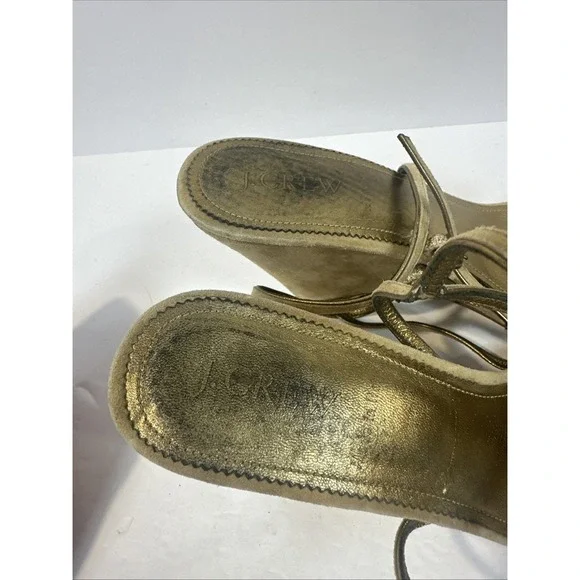J Crew Brown Tan Leather Suede Strappy Wedge Heels Made In Italy Women's 8.5 - Picture 3 of 8